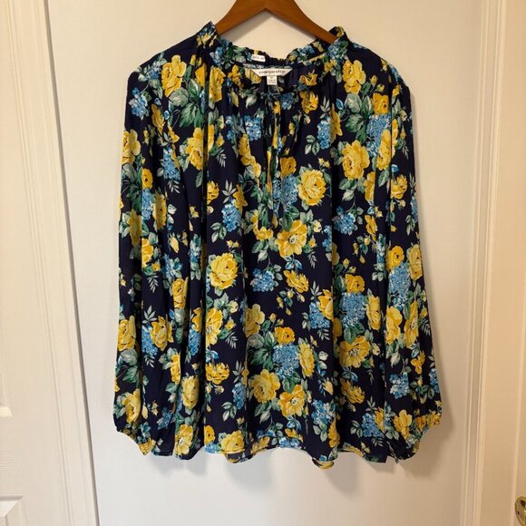 Counterparts Floral Blouse Longsleeve Navy Yellow Size 3X NWT - Picture 2 of 11